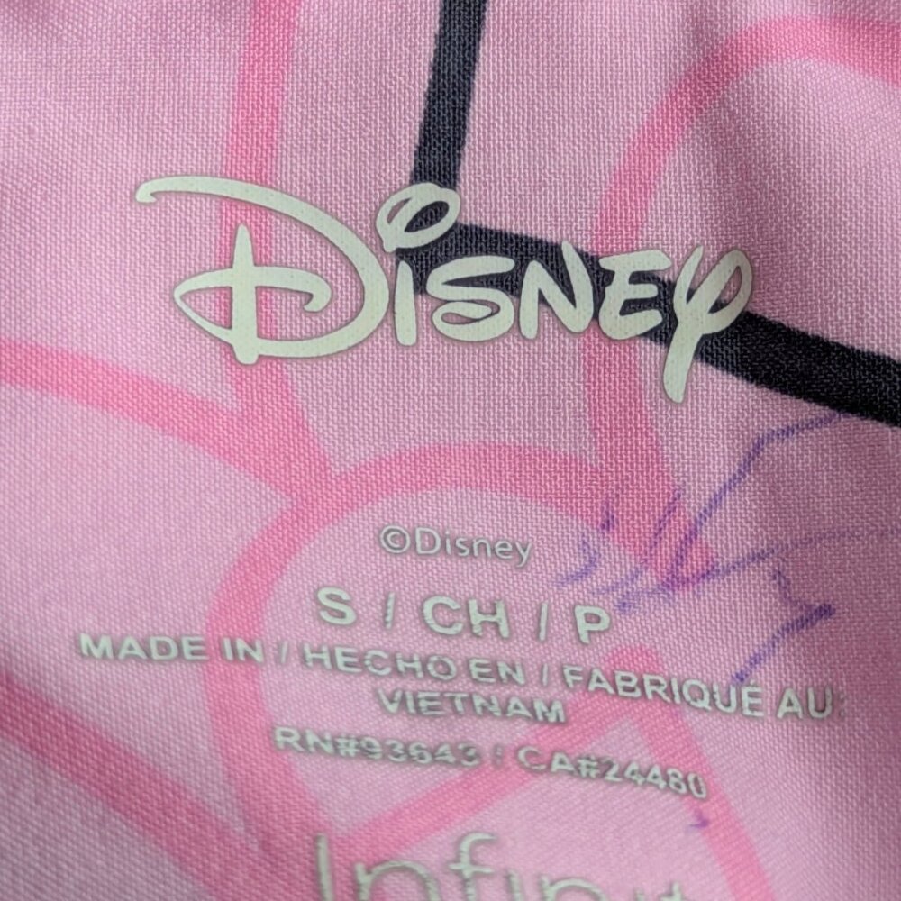 Cherokee Infinity Love You More Pink Disney Mickey & Minnie Mouse Scrub Top Sm - Picture 9 of 14
